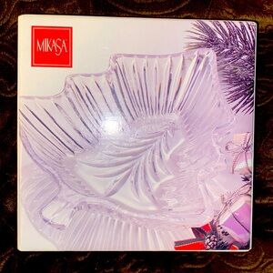 Vintage Mikasa‎ Holiday Crystal Tree Candy Dish Glass 8" New In Box. Christmas